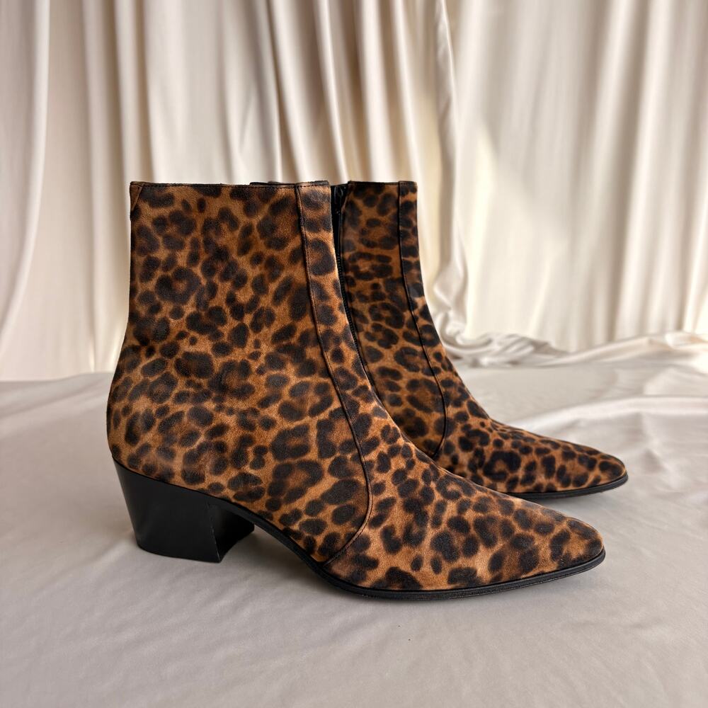 Saint Laurent Vassili 60 Leopard Suede Ankle Boots - Pointed Toe, EU 37 / US 7